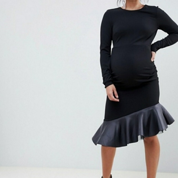 asos black maternity dress NEW ASOS Maternity Black Dress Size US 4 Tie Sash Stretchy Little Black Dress